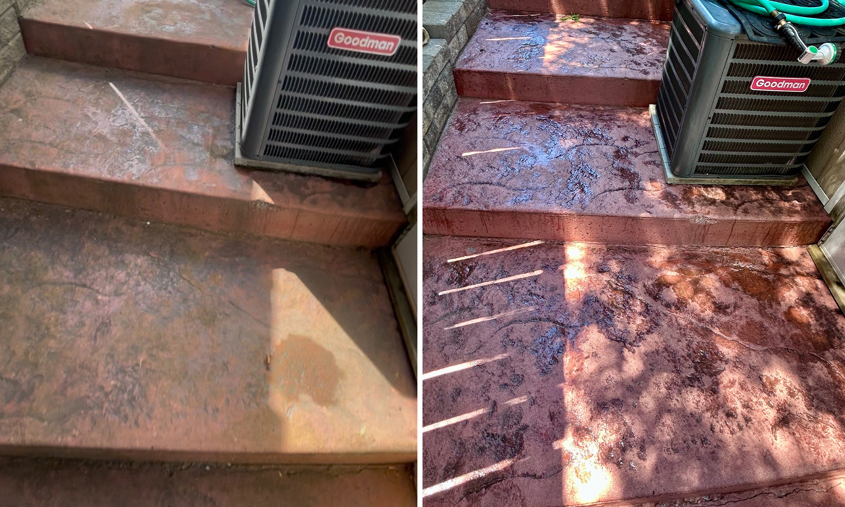 Before and after pressure washing a Niagara concrete driveway