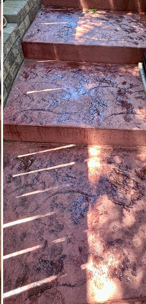 Restored stamped concrete steps after cleaning and sealing